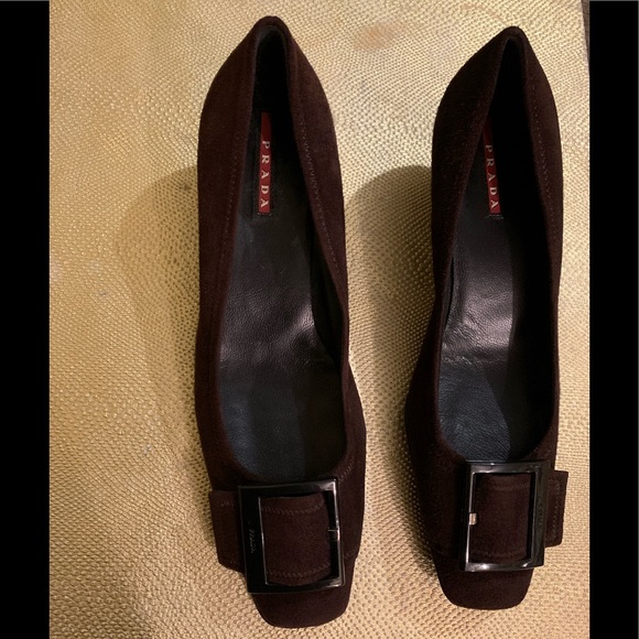 Prada Shoes - Prada Women’s Big Buckle Brown Kitten Heel 38 (8)